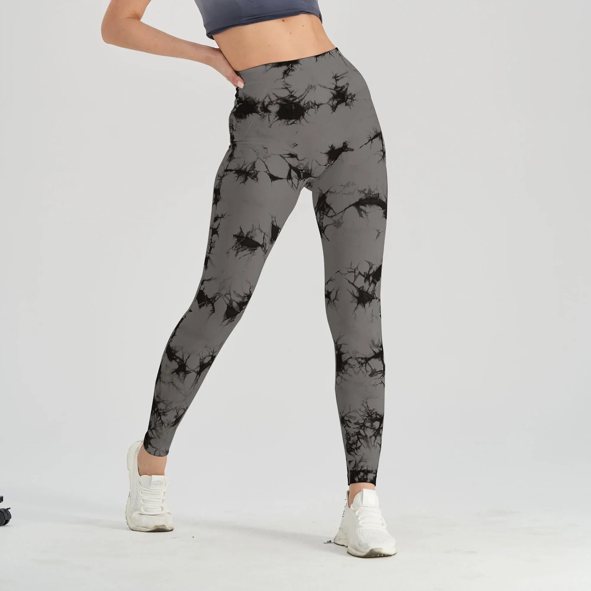 Black And Grey Tie Dye Leggings - ck-Black Grey / XL