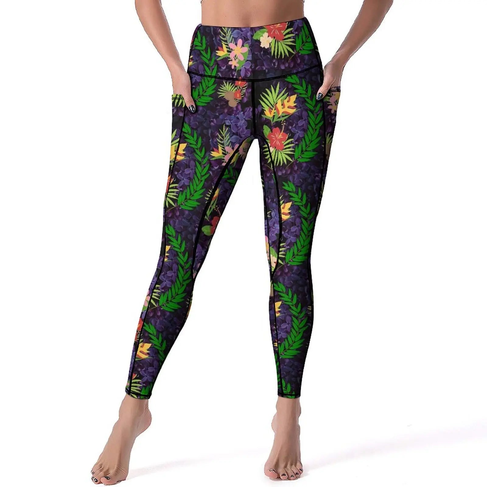 Black Flower Leggings - L