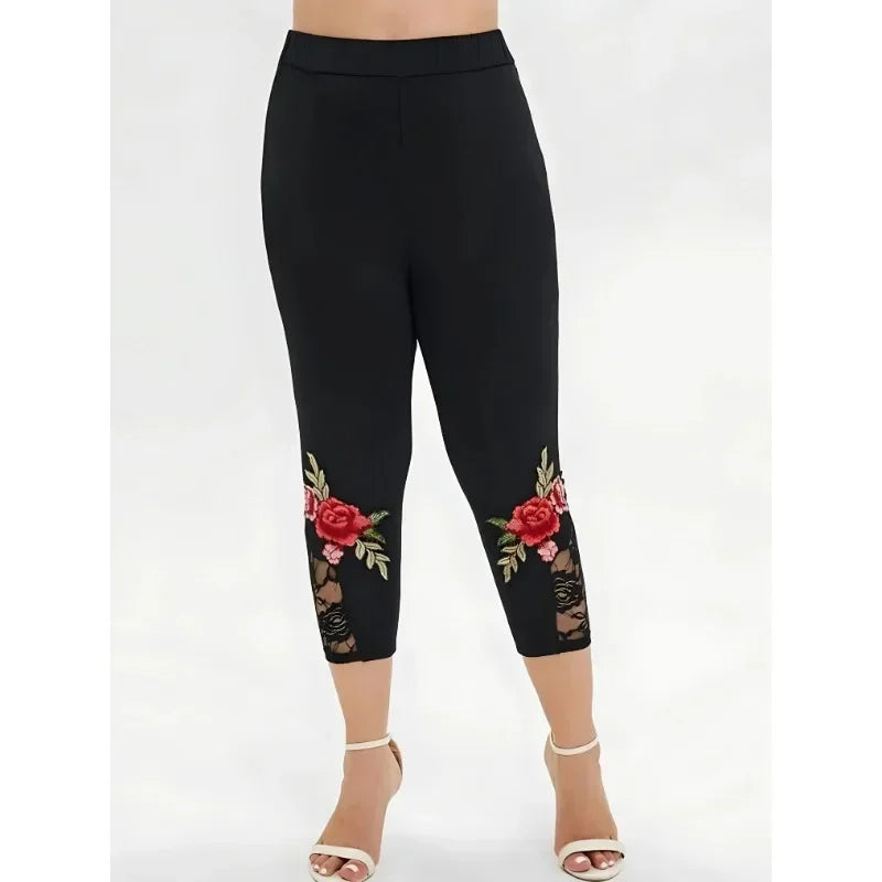 Black Leggings With Flowers - Black / S