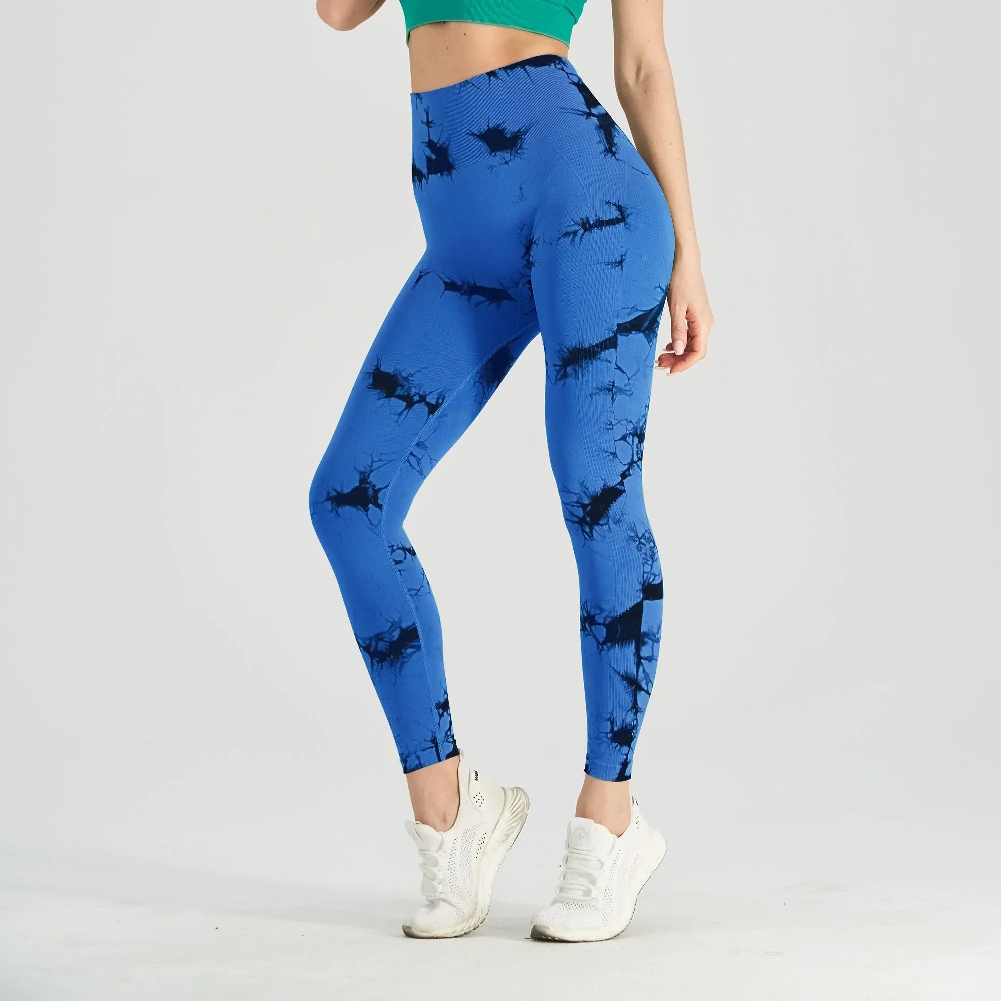 Blue Tie Dye Leggings - ck-Black Blue / S