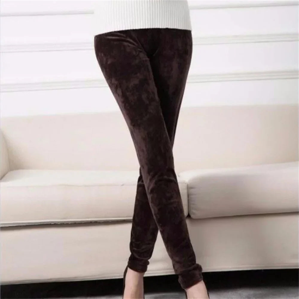 Brown Velvet Leggings - coffee / XL