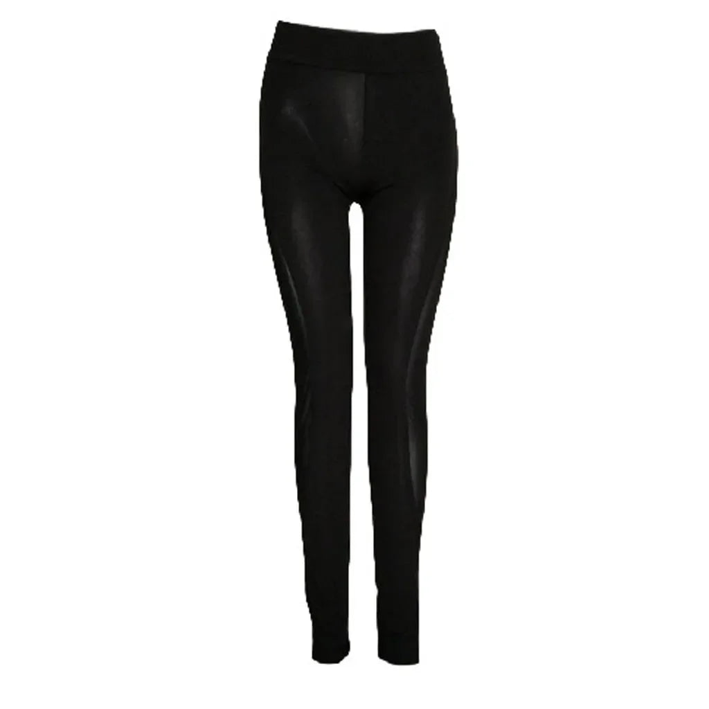 Black leggings or tight-fitting pants with a high waistband.