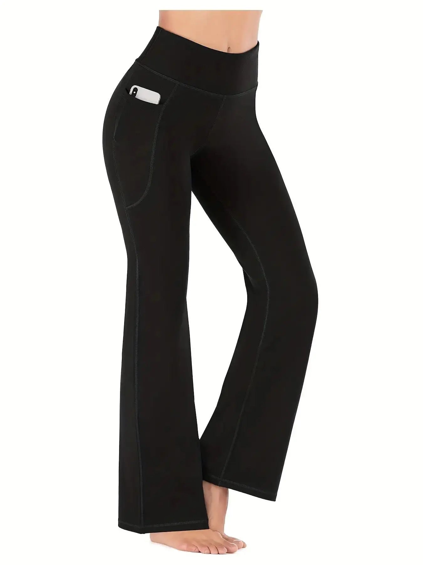 Flare Leggings Black With Pocket - Black / M