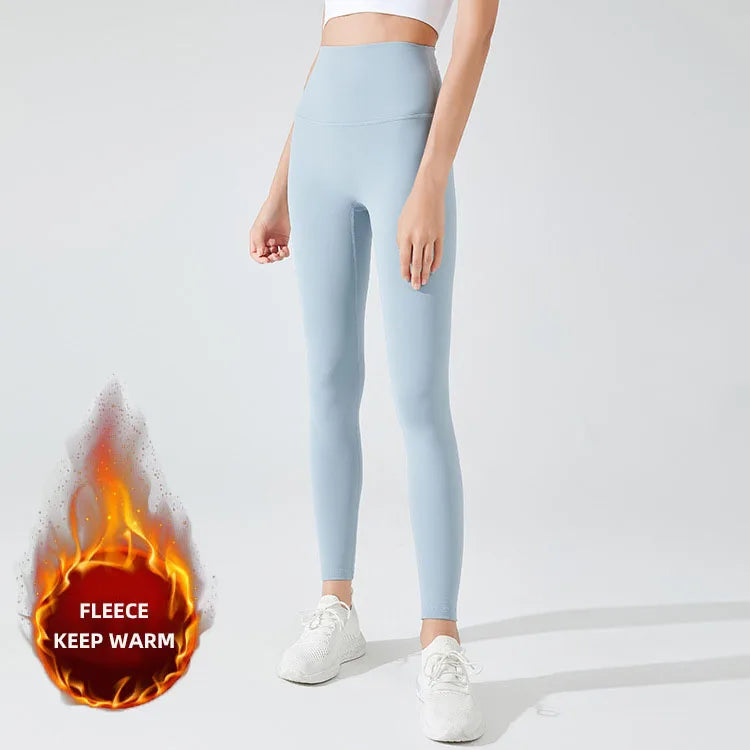 Fleece Lined Leggings For Winter - denim blue / L