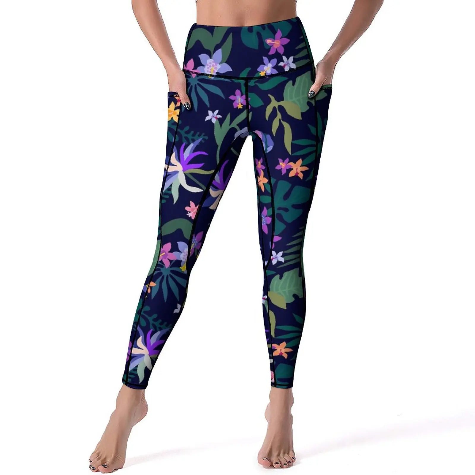 Floral Leggings Black - XL