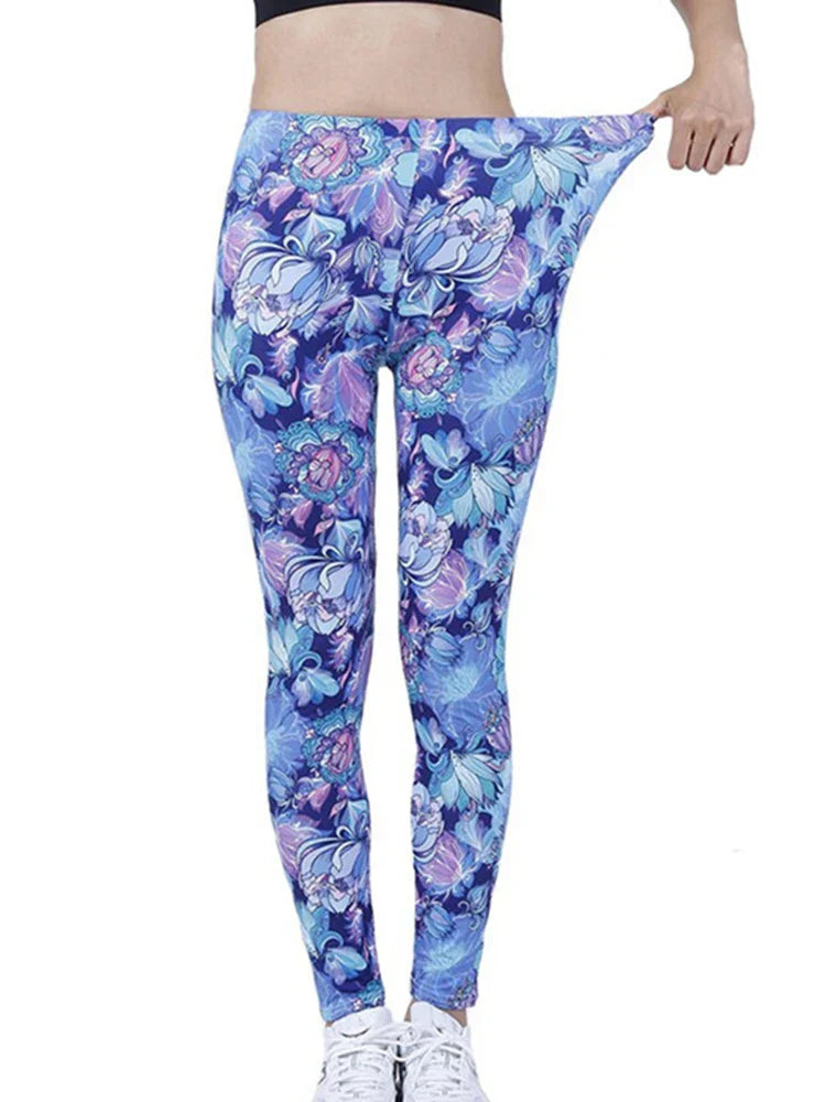 Floral Leggings Womens - Blue purple petals / XL