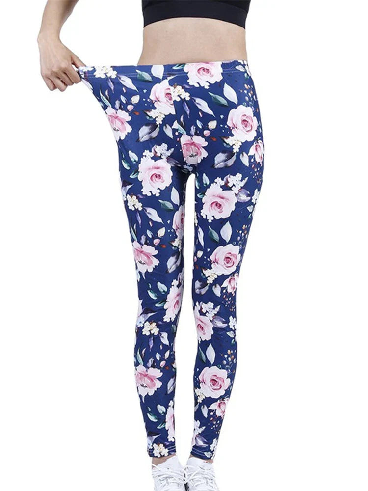 Flower Leggings - Navy Pink Flower / XL