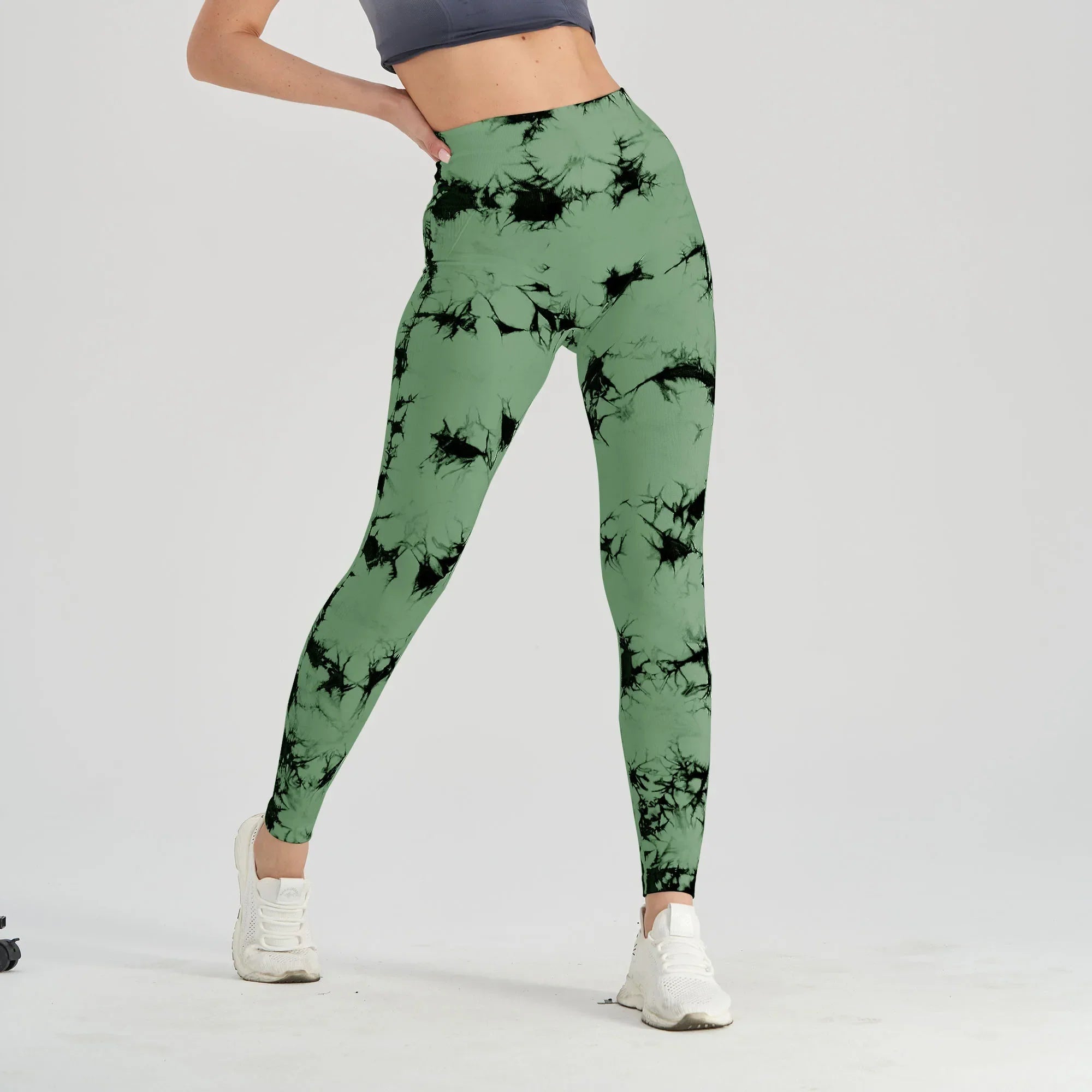 Green Tie Dye Leggings - ck-Black Green / S