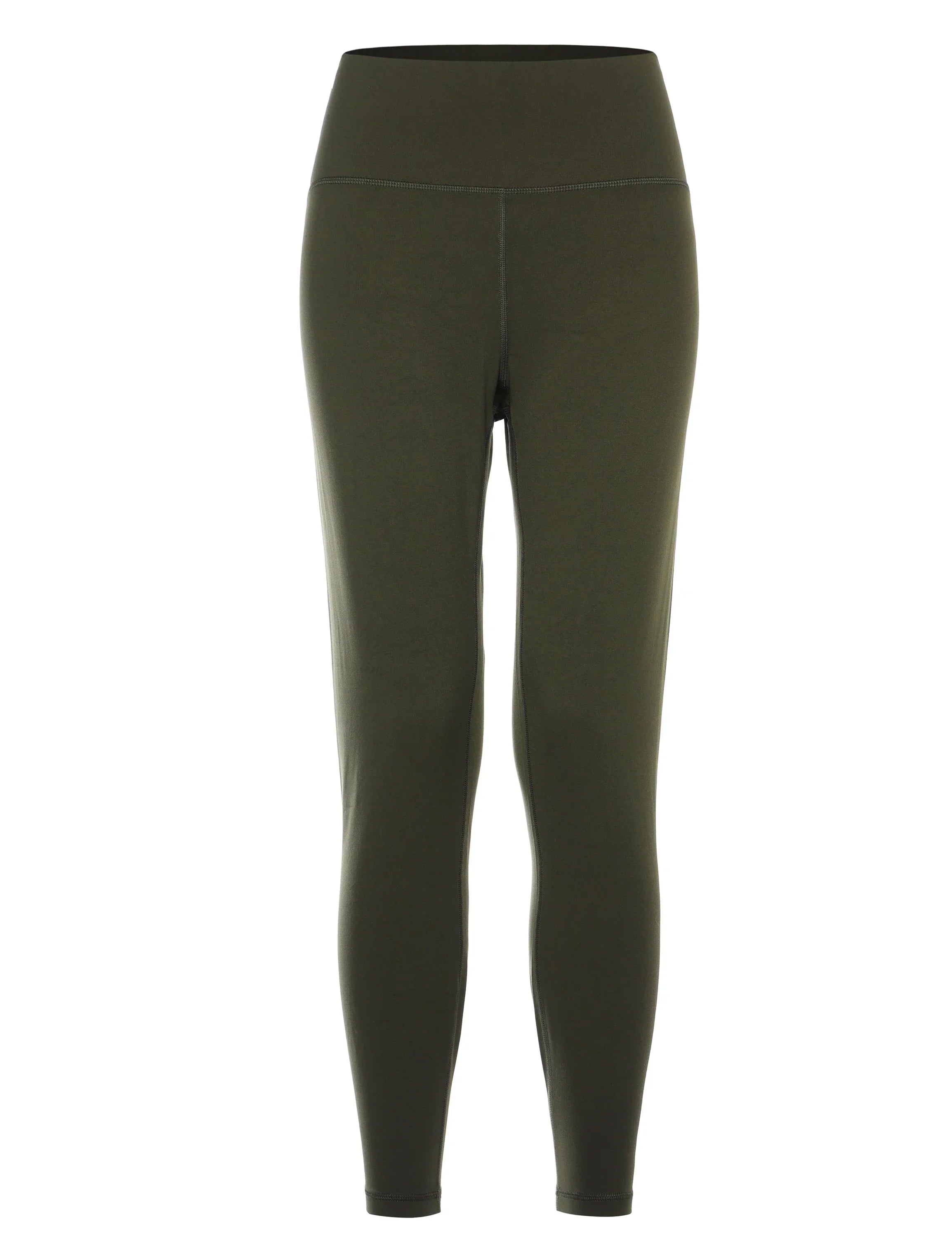 Olive green high-waisted leggings or yoga pants.