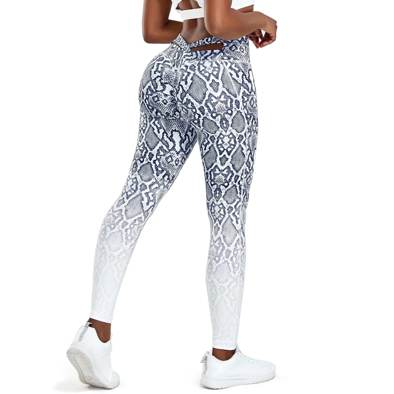 Leopard Print Leggings Workout - Black Snake Pattern / L