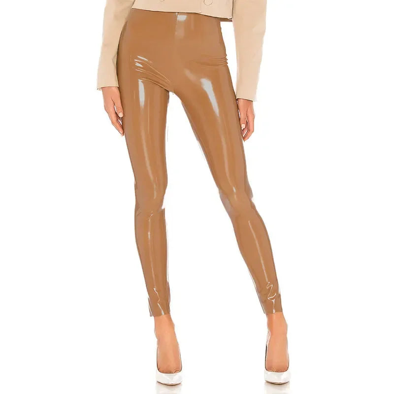 Plus Size Latex Leggings - Khaki / XS