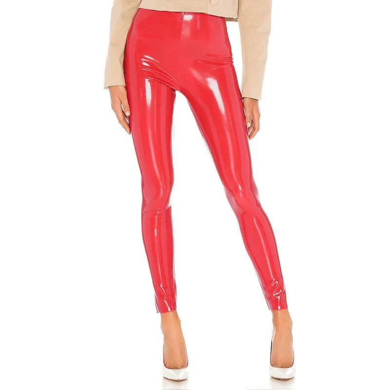 Red Latex Leggings - Red / XS