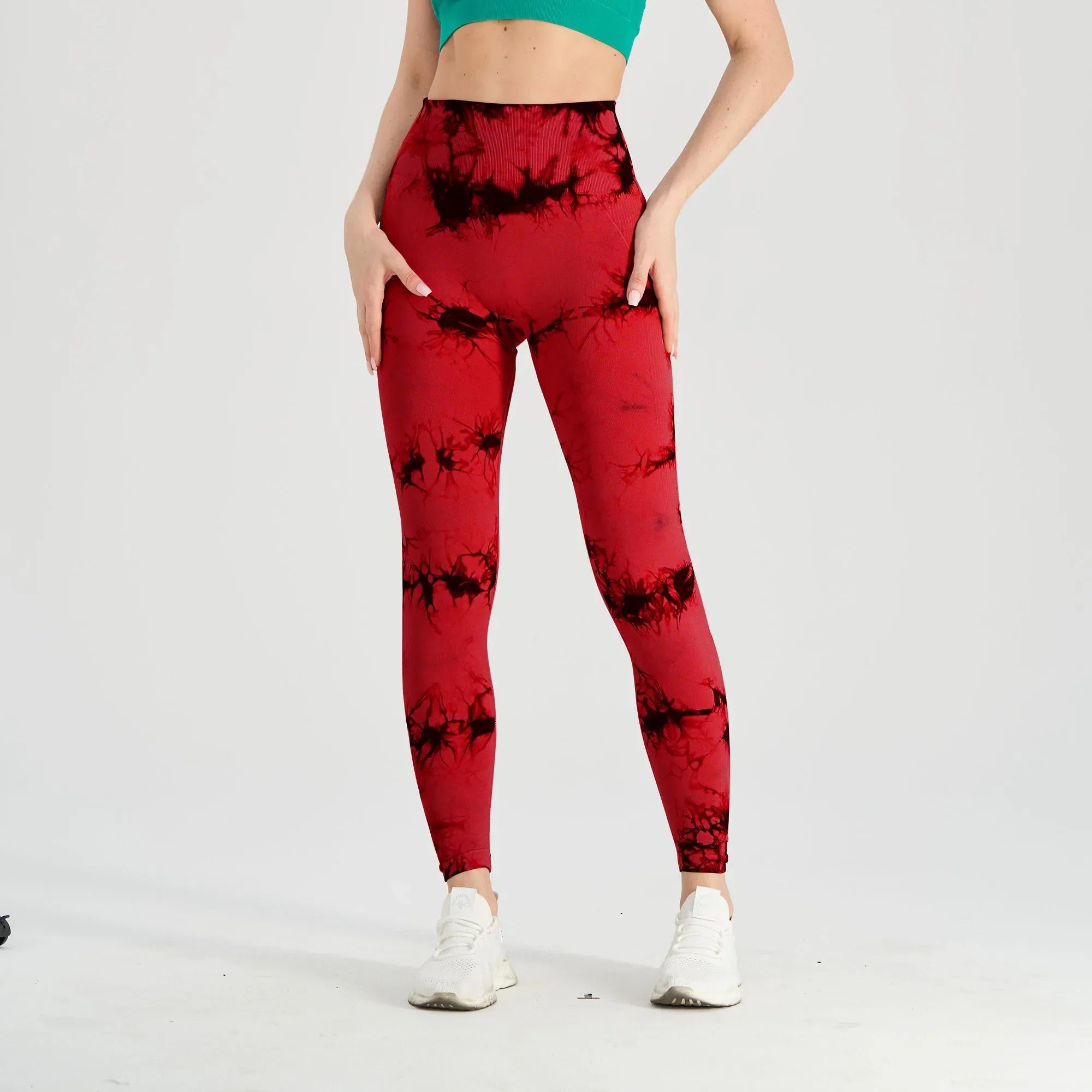 Red Tie Dye Leggings - ck-Black Big Red / S