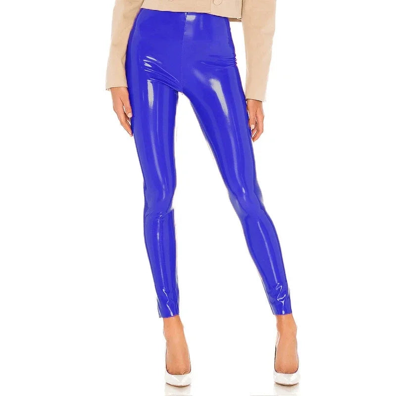 Sexy Latex Leggings - Blue / M