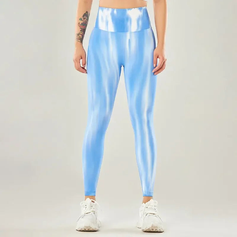 Tie Dye Exercise Leggings - Sky Blue / XL