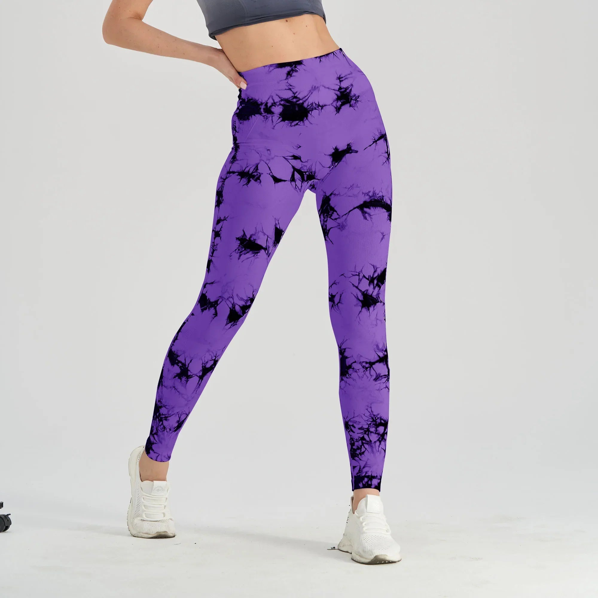 Tie Dye Workout Leggings - ck-Black Purple / S