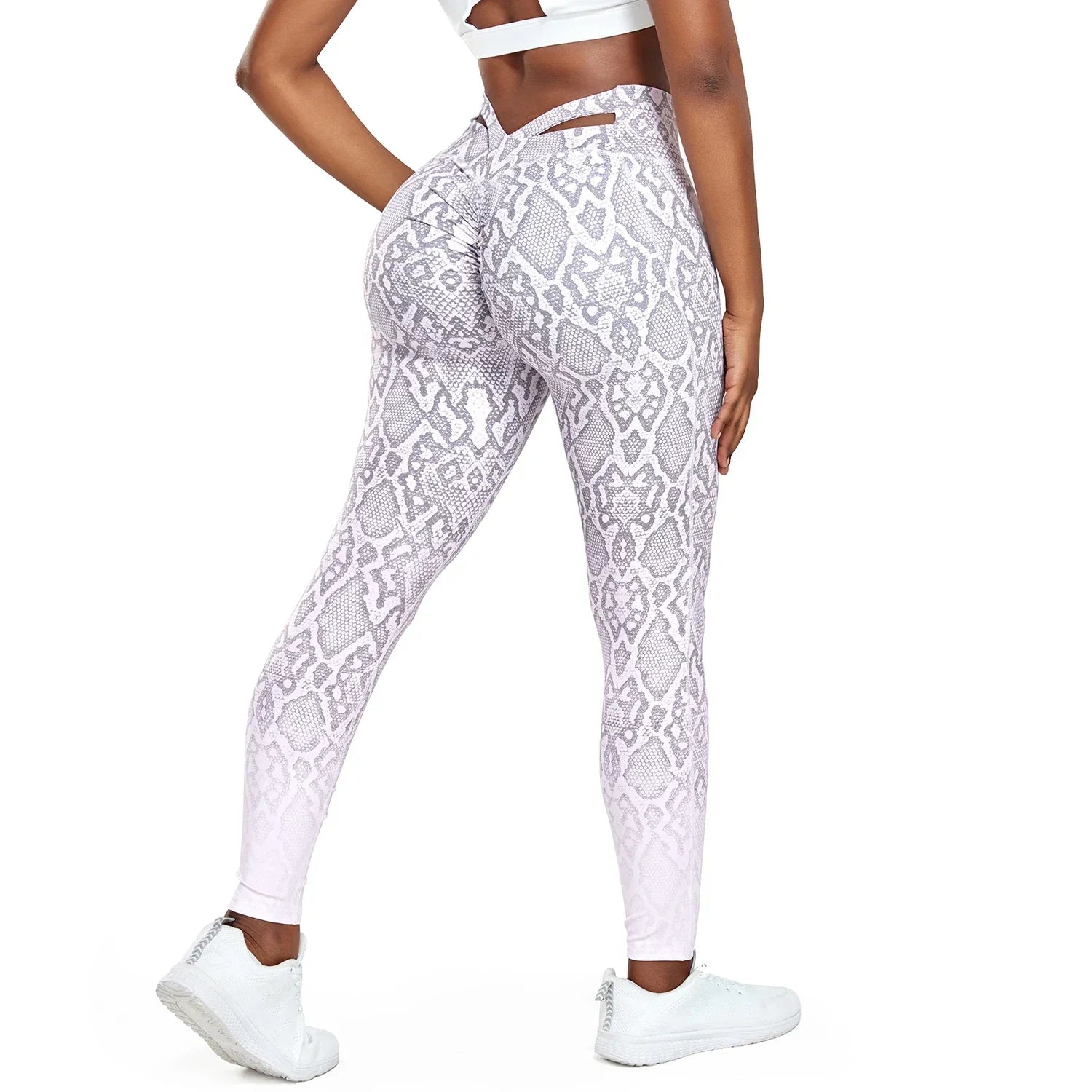 White Leopard Leggings - Pink Snake Pattern / S