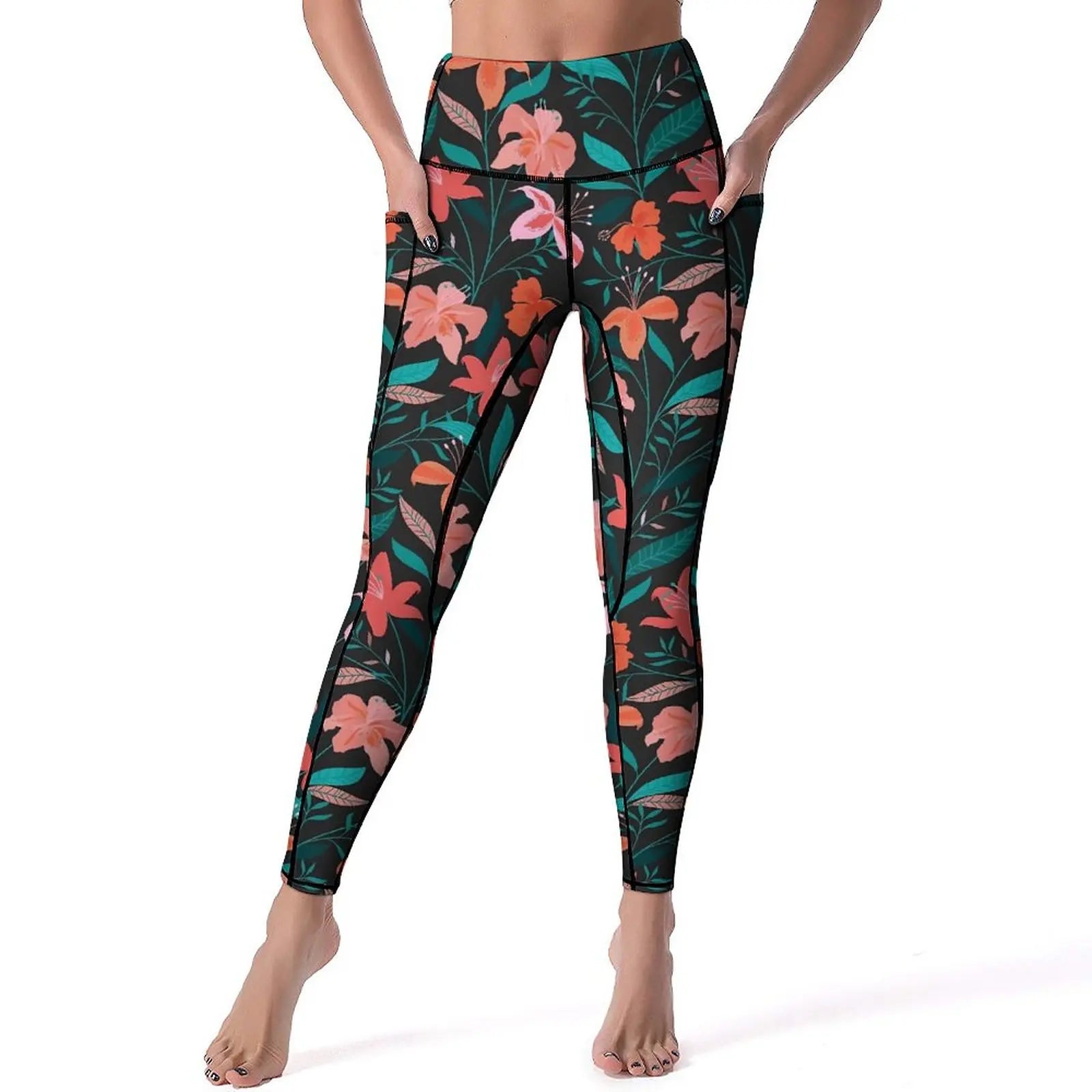 Yoga Pants With Flowers - L